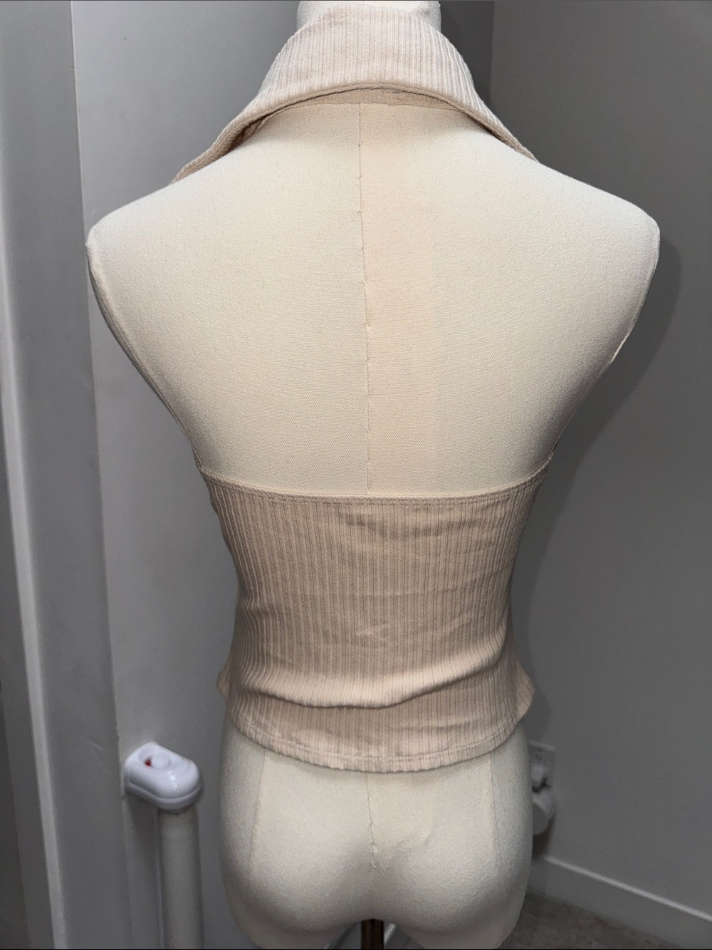 Reformation Ribbed Button-Front Tank Top in Cream - Picture 3 of 4